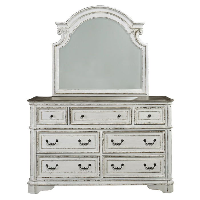 Magnolia Manor King California Upholstered Bed, Dresser & Mirror, Chest
