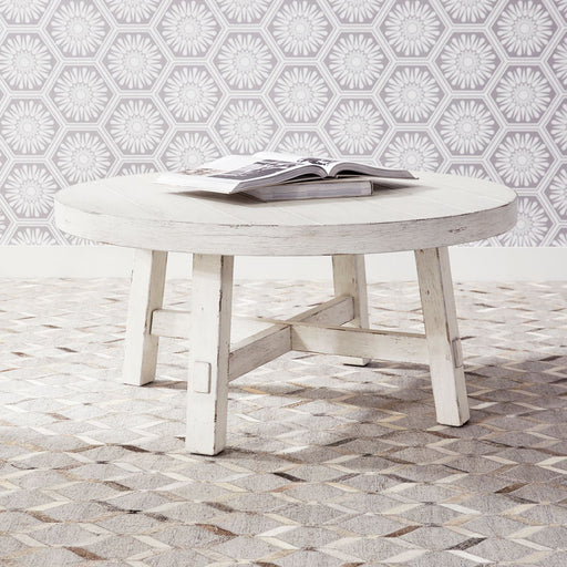 Modern Farmhouse Splay Leg Round Cocktail in Flea Market White image