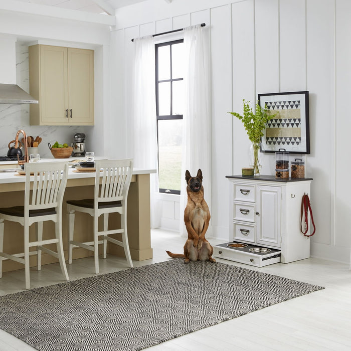 Liberty Furniture Allyson Park Pet Feeder in Wirebrushed White with Charcoal Top EST SHIP TIME APPX 4 WEEKS