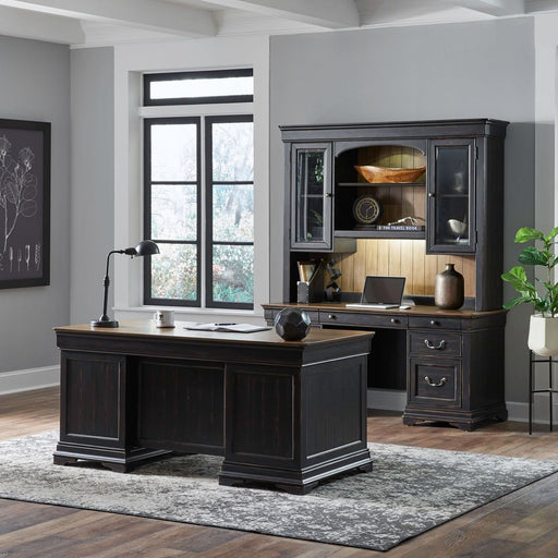 Liberty Furniture Meritage 5 Piece Junior Executive Set in Aged Charcoal w/ Rub Thru/Caramel image