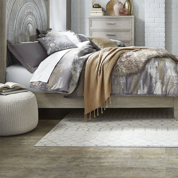 Liberty Furniture Belmar Cal King Panel Bed in Washed Taupe and Silver Champagne