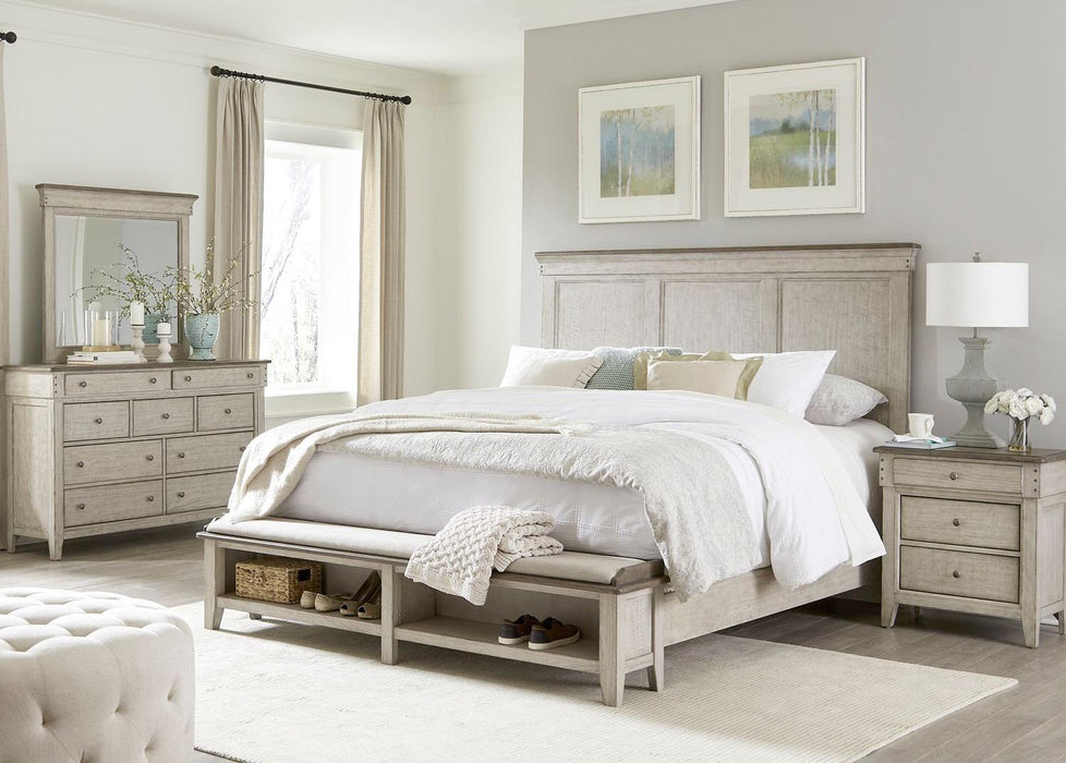 Liberty Furniture Ivy Hollow King Storage Bed in Weathered Linen
