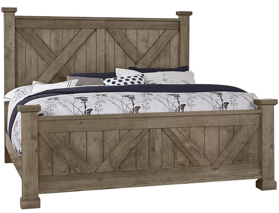 Vaughan-Bassett Cool Rustic King Barndoor X Headboard and Footboard Bed in Stone Grey